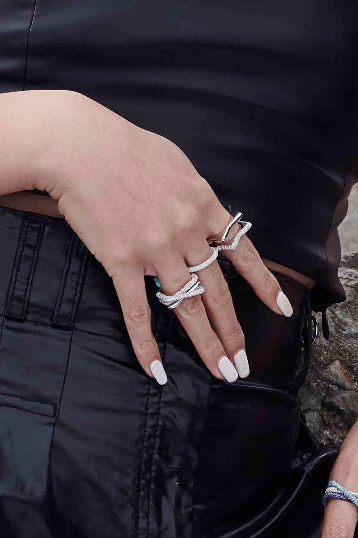 White Crossed Rectangle Ring